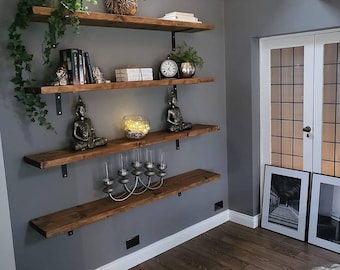 Rustic Solid Wooden Shelf complete with brackets lovely shelving, Bookshelf, Kitchen Shelve