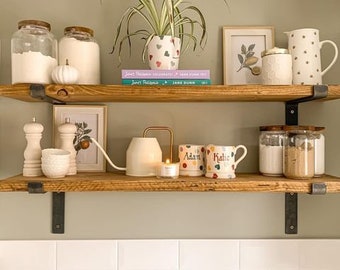 Chunky (5cm thick) Rustic Shelf made from solid wood (Includes Brackets) Shelving, Bookshelf, Shelve