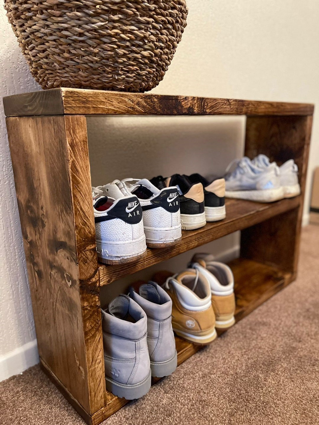 Chunky Shoe Rack Large Solid Wooden Shoe Rack Rustic Shoe Storage Wood Shoe Rack Large Boot Storage Shoe Rack Bench Shelve Etsy Nederland