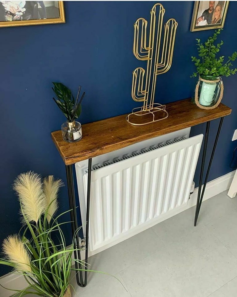Buttermere Rustic Console Table with Hairpin Legs - Scaffold Board Hallway Table - Radiator Cover made from Solid Reclaimed Wood, Bookshelf 
