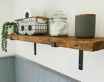 Reclaimed Rustic Shelf with Brackets - Ideal for Shelving Bookshelf or Display - Made from Scaffold Board