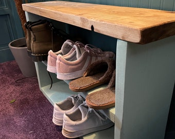 Bespoke Solid Wood Shoe Rack/Bench | Large Solid Wooden Shoe Rack | Rustic Shoe Storage | Wood Shoe Rack | Shoe Rack Bench, Shelve