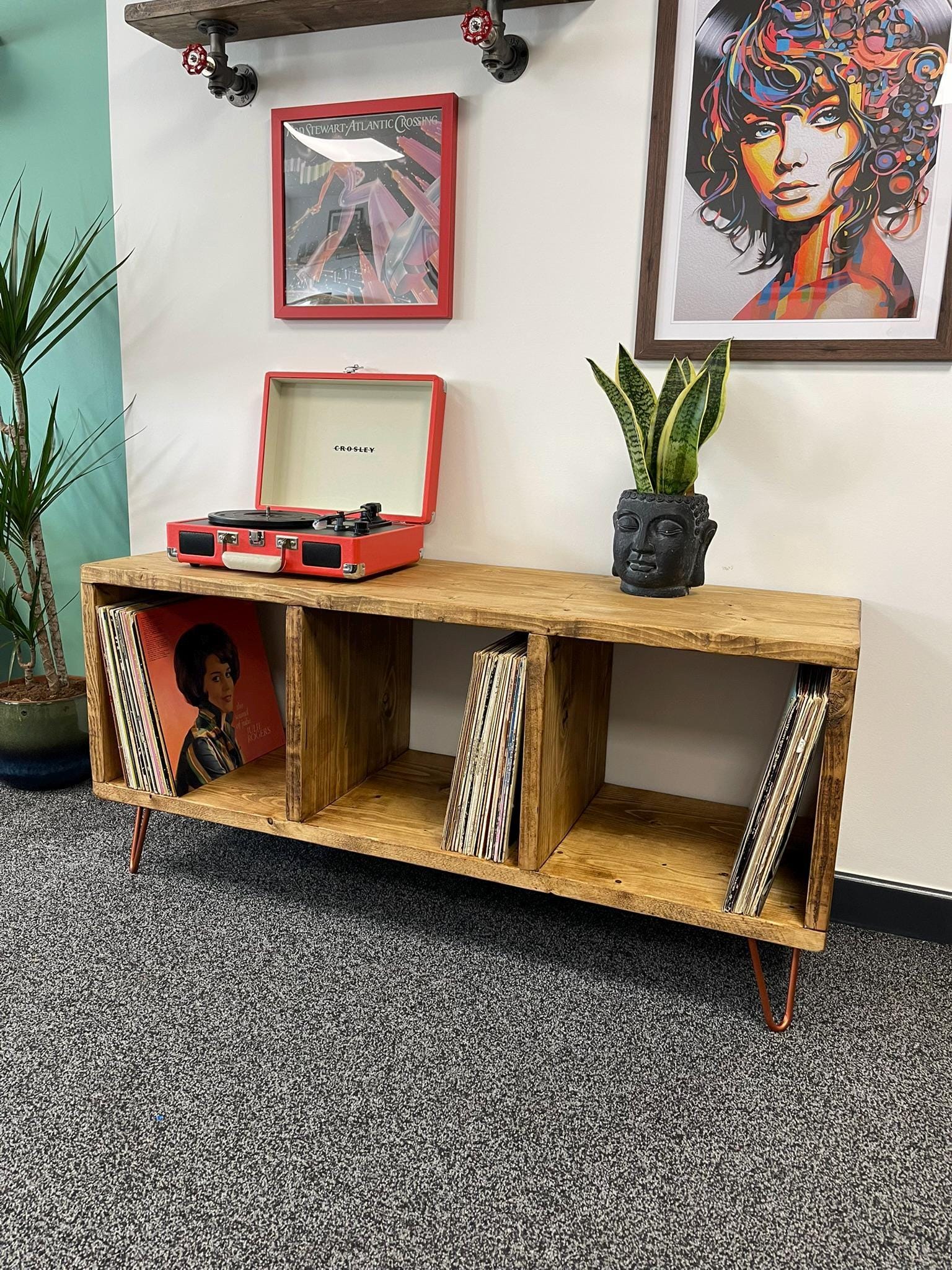 Handmade Solid Wood Rustic Record Player Stand Vinyl Storage Cabinet 3 ...