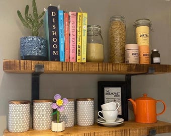 Rustic Style Solid Wood Shelf | complete with Raw Steel Brackets | Handcrafted | Urban Reclamation, Bookshelf, Shelve