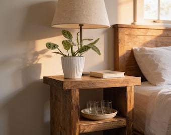 Slim Rustic End Table, Oak Side Table, Wooden Cabinet, Space Saving Bedside Storage, Solid Wood Sofa Accent