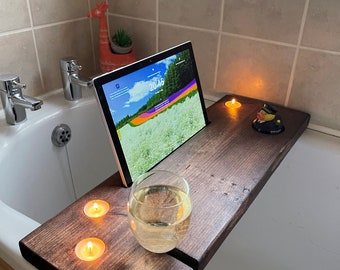 Kentmere Bath Board | Caddy | BathTray | Rustic Home | Bathroom decor | Luxury Bespoke | Tea lights | Home ideas | iPad | bathroom, Shelve