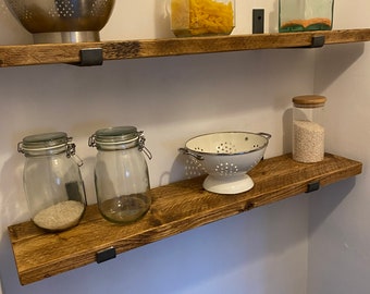 Rustic Shelf Handmade from Solid Wood  22cm Deep, 3cm Thick | Wooden Wall Shelf | Kitchen Shelves, INCLUDES BRACKETS, Shelve