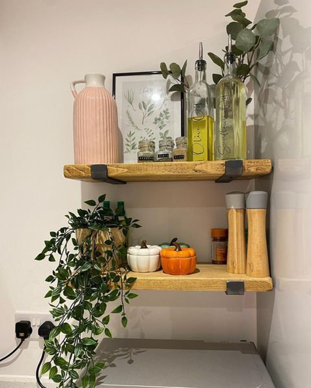 Rustic Shelf Handmade From Solid Wood, 22cm Deep, 3cm Thick Wooden Wall