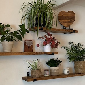 Shelf Scaffold Board Rustic Shelves Industrial Solid Wood complete with brackets lovely Pine shelving, Bookshelf, Shelve 画像 7