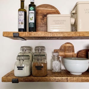 Rustic Shelf Handmade from Solid Wood  22cm Deep, 3cm Thick | Wooden Wall Shelf | Kitchen Shelves, Shelve (Brackets Extra)