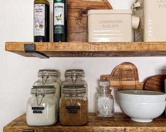 Rustic Shelf Handmade from Solid Wood  22cm Deep, 3cm Thick | Wooden Wall Shelf | Kitchen Shelves, Shelve (Brackets Extra)