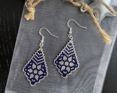 LAST PAIRS Native Style Beaded Earrings Blue Silver Black Gold Red Handmade Historical Ear Wire Jewelry American Vintage Miyuki Beads