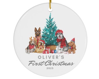 Dog Christmas Ornament, Personalized Ceramic Husky Decorations, Animals, Xmas, Gift, dogmass, dog mom, Custom Dog Ornament With Name 2023