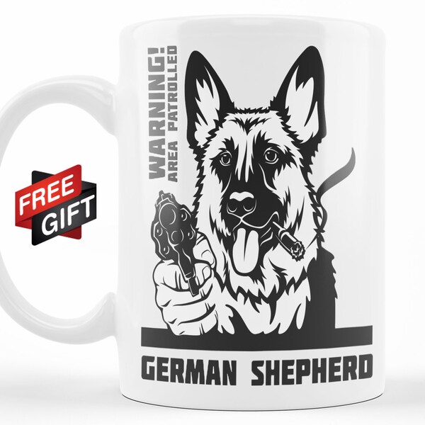 Lustiger Schäferhund Kaffeebecher Geschenk für ihn sie Coole Hundemama Tasse Kaffeetasse mit Welpen Rasse Geburtstagsgeschenk Warnbereich patrolliert sicher