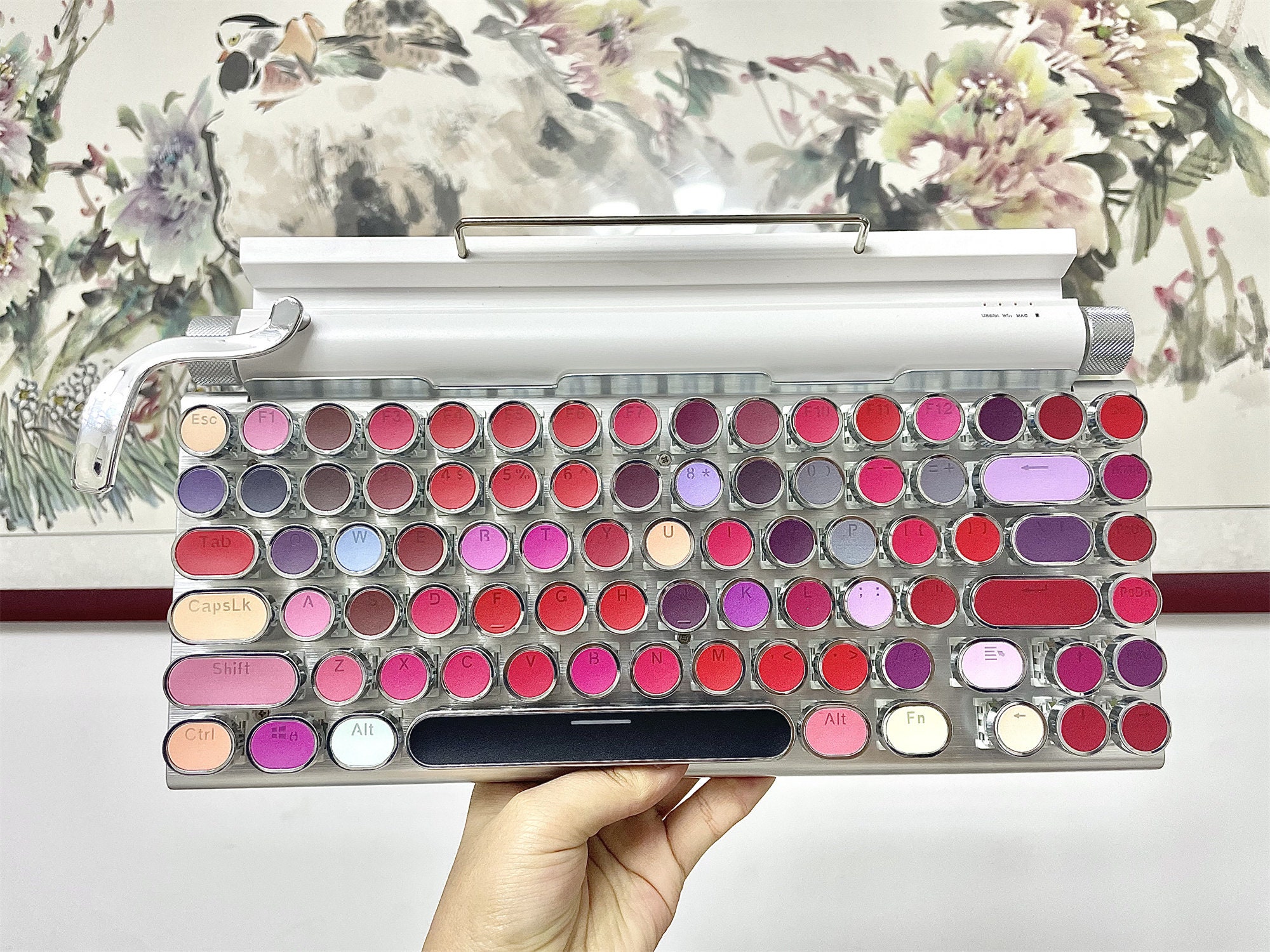 Retro Wire Wireless Bluetooth Steampunk White Lipstick Colorful Light Mechanical keyboard for iPad iphone computer 83 keycaps Gift
