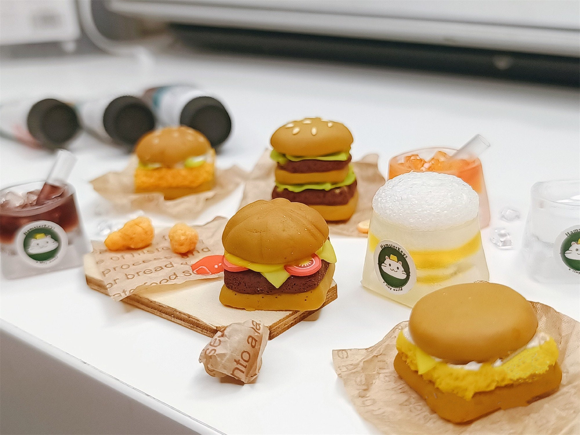 Artisan Fast Food Keycaps Cute Hamburger Fried Chicken Cheese Hamburger  Resin Keycap Set 3D Gifts Simulation Miniature Keycap 