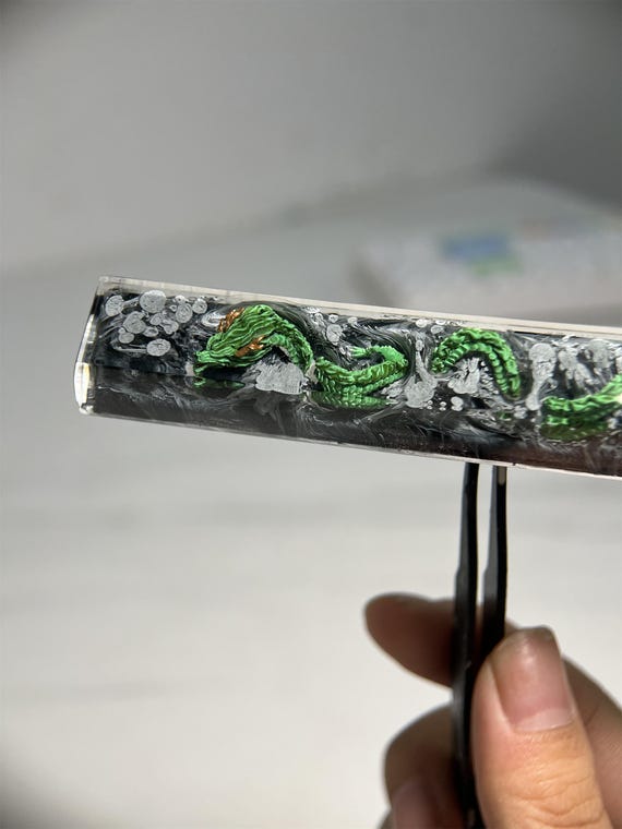 Handmade Green Dragon Carving Keycap: MX Cherry SA Spacebar 6.25U