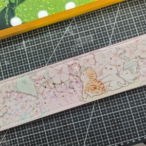桜 桜 春 猫 花 樹脂 リストレスト 液体 流砂 カスタムメイド 手作り キーボード リストレスト