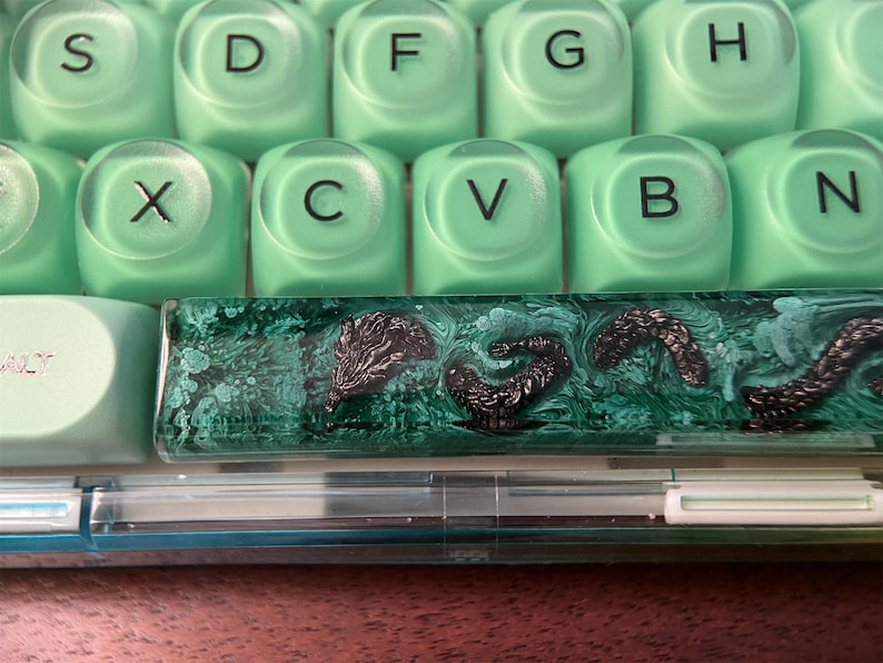 Handmade Green Black Dragon Carving Keycap: MX Cherry SA Spacebar 6.25U ...