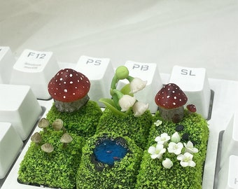 Lily of the Valley Moss Pure Hand Lake Fish Plant Green 3D Handmade Keycap Mushroom ESC Mini Figure Collection Key cap for MX Cherry Gift