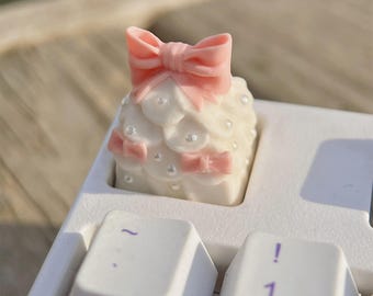 Pink White Tree Bow Cute Pearl ESC Handmade Artisan Collection Display Mini Key cap for MX Cherry Keycap Gift