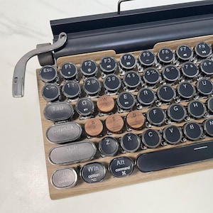 Teclas vintage punk redondas feitas à mão de madeira maciça com símbolo de letras e números para teclado MX de máquina de escrever, tampas de teclas personalizadas 1U 1,25U 2U Enter