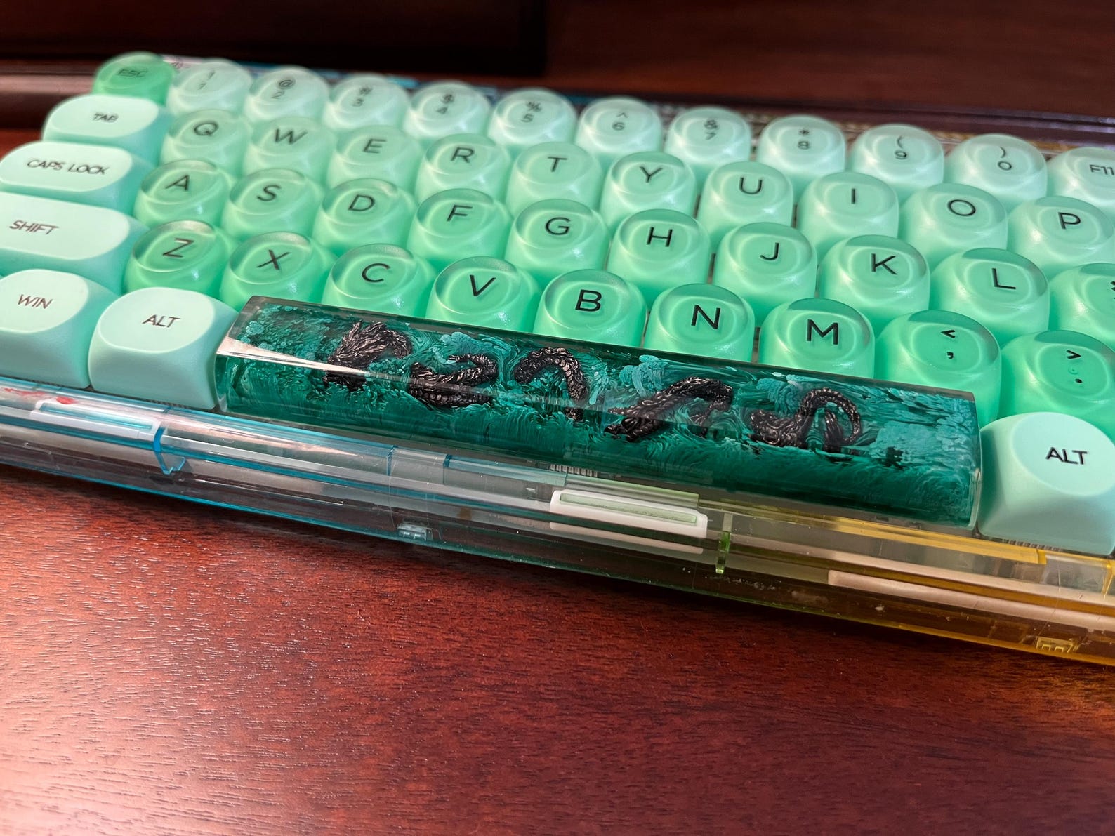 Handmade Green Black Dragon Carving Keycap: MX Cherry SA Spacebar 6.25U ...