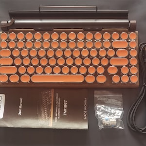 Wire Wireless bluetooth Steampunk Orange mechanical keyboard iPad iphone computer Mac with White lights 83 keycaps Limited Gift