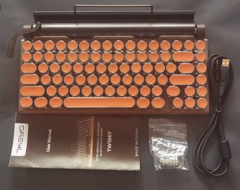 Wire Wireless bluetooth Steampunk Orange mechanical keyboard iPad iphone computer Mac with White lights 83 keycaps Limited Gift