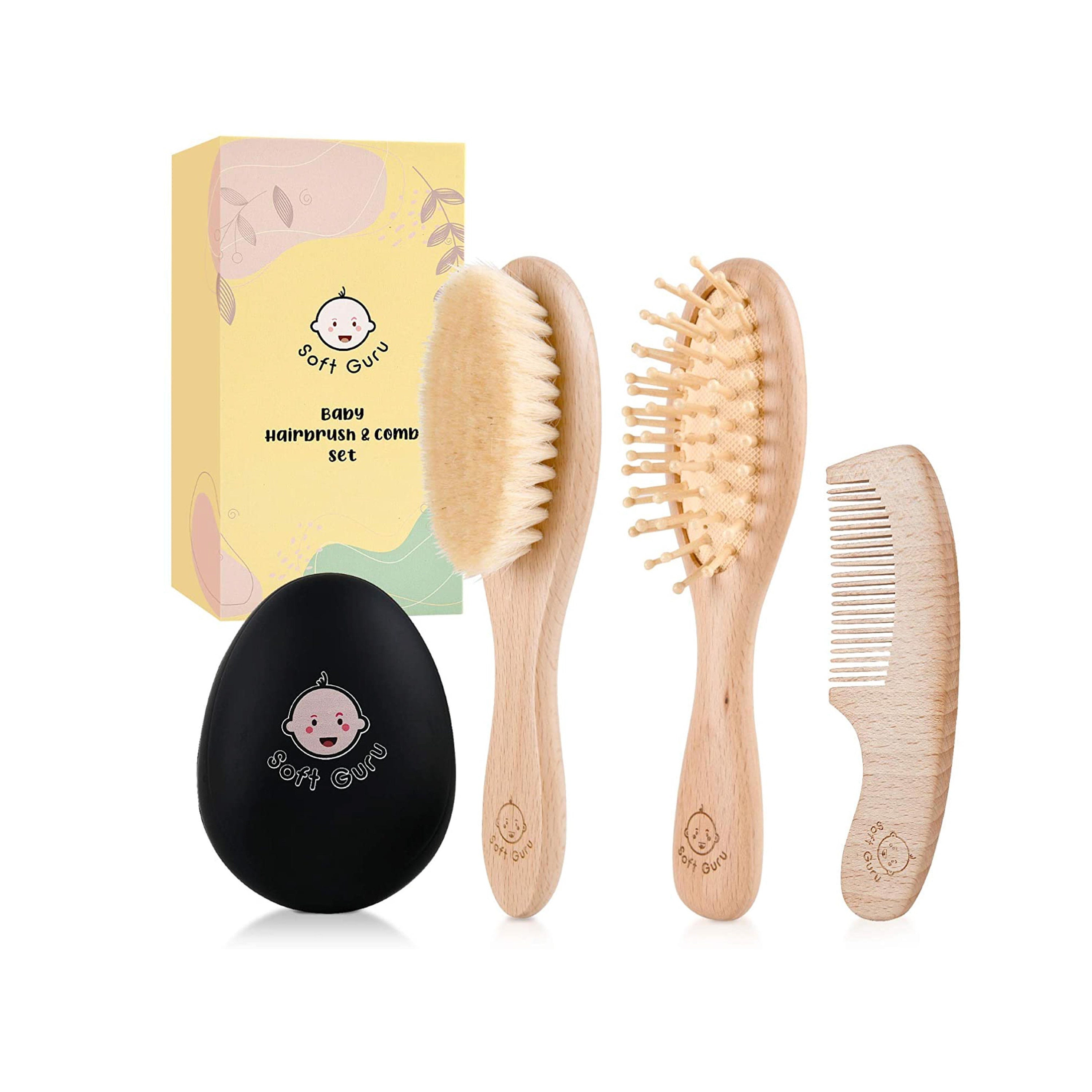 Soft Guru Baby Hair Brush & Comb Set With Wooden Finish. - Etsy