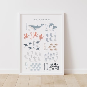 Animal Numbers Print, Beach Nursery Decor, PRINTABLE Wall Art, Kids Room Decor, Digital Download