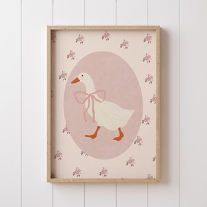 Darling Goose Art Print, Soft Pastel Farm Animal Poster for Kids Room, Vintage Silly Goose Poster, Nursery Decor, Digital Download