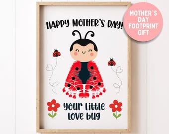 Lavoretto con impronte di mani per la Festa della Mamma, stampa con coccinella, arte con impronte di piedini a tema coccinella, regalo fai da te per neonati e bambini piccoli, regalo ricordo per la mamma, regalo per la nonna