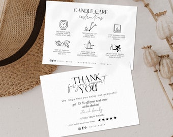 Editable Candle Care Card Template, Printable Square Care Guide, Add Your Logo Care Cards,Instruction Card, Edit with Templett