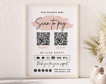 Scan to Pay Template, Editable QR Payment Sign, Printable Cash App Sign, DIY Payment Sign, Customer QR Sign
