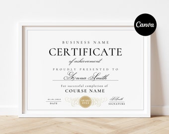 Certificate Of Completion Template, Printable Lash Artist Certificate, Editable Training Certificate Template, Edit with Canva