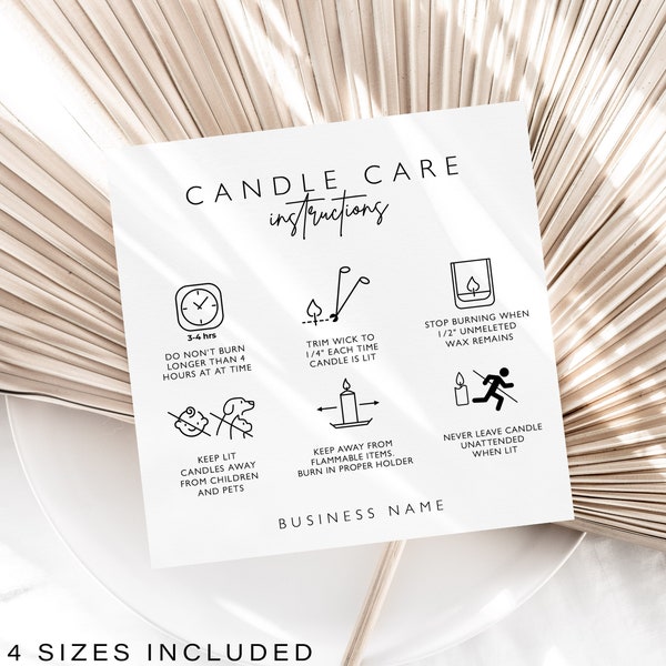 Editable Candle Care Card Template, Printable Square Care Guide, Thank You Card, Instruction Card, Edit with Templett