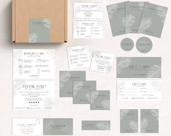 Jewellery Business Template Bundle, Editable Jewellery Care Cards, Palm Leaf Design Earring Display Cards, Care Cards