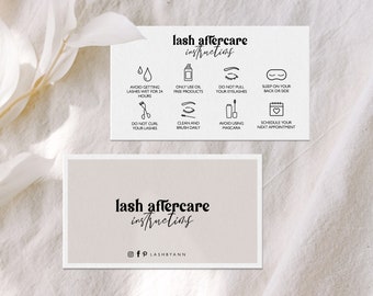 Lash Aftercare Card Template, Editable Lash Business Card, Lash Extension Card, Eyelash Care Card,Small Business Care Card Template