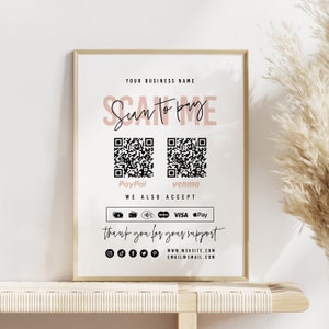 Scan to Pay Sign Template, Editable QR Payment Sign, Printable Cash App Sign,  DIY Payment Sign, Customer QR Sign