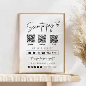 Scan to Pay Template, Editable QR Payment Sign, Printable Cash App Sign,  DIY Payment Sign, Customer QR Sign