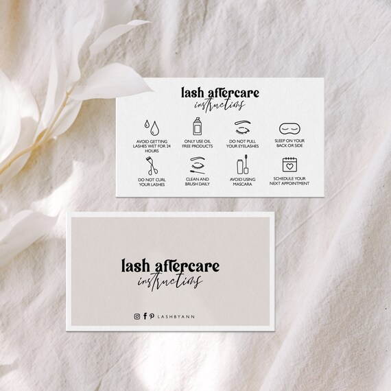 Lash Aftercare Card Template Editable Lash Business Card Etsy