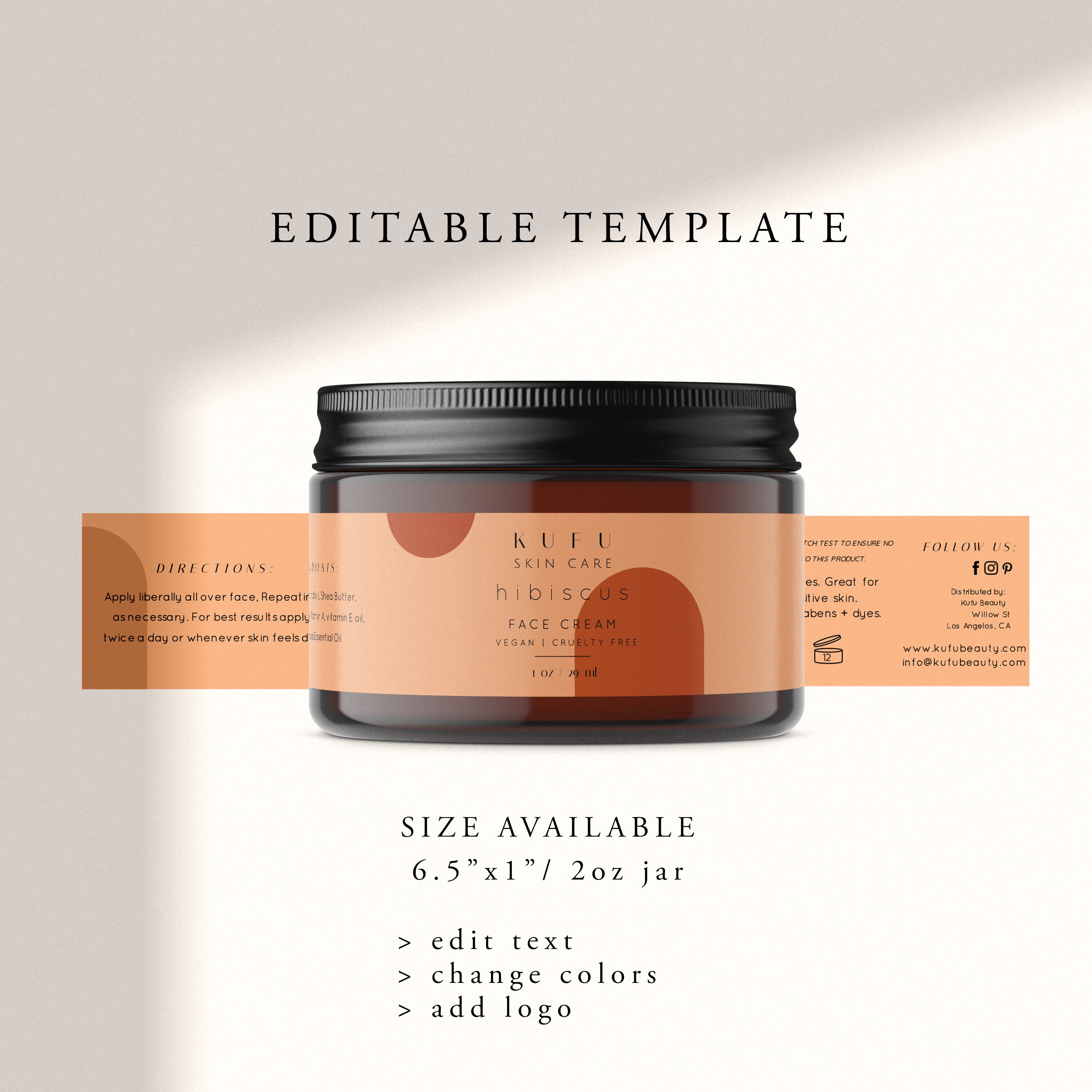 Editable Cosmetic Label Template Beauty Product Label 1oz / Etsy UK