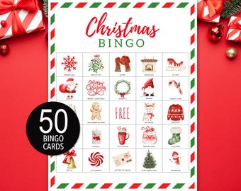 Christmas Bingo Game, 50 Printable Cards (Digital Download)