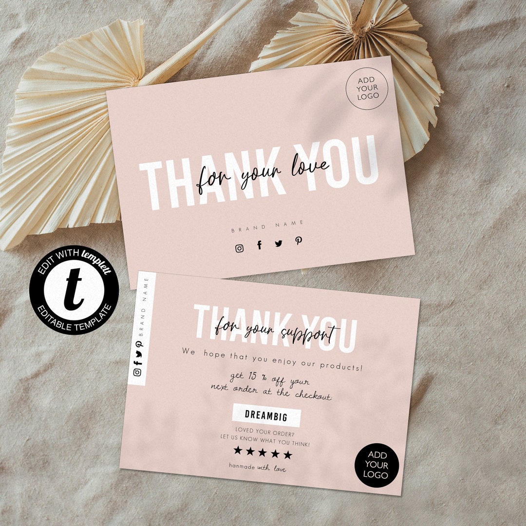 DIY Small Business Thank You Card Template, Printable Modern Thanks for ...