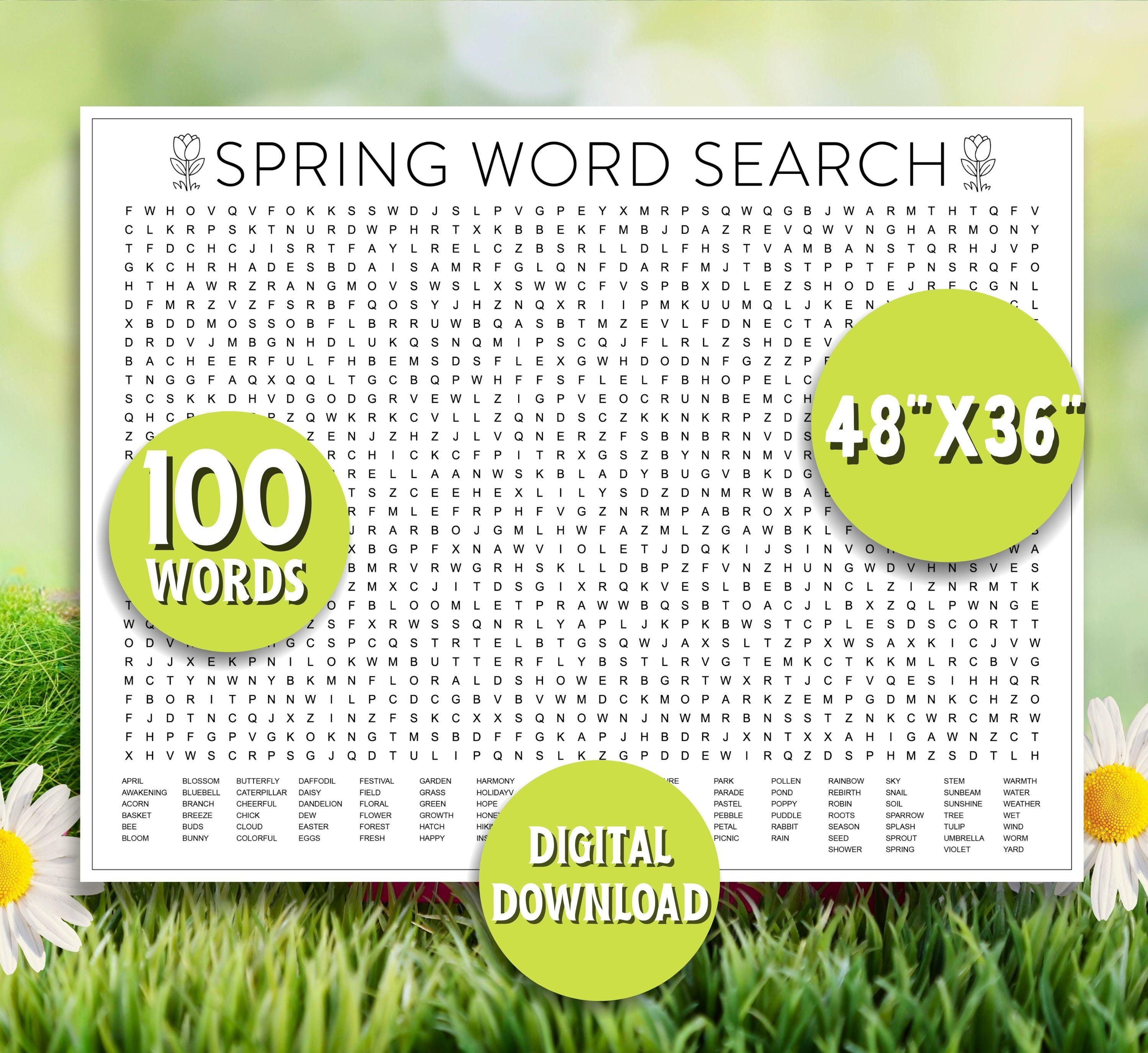 Giant Spring Word Search Printable, Spring Word Find, 100 Words Puzzle ...