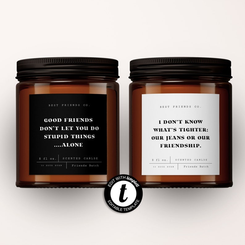 Editable Candle Label Template DIY Best Friend Candle Label Etsy