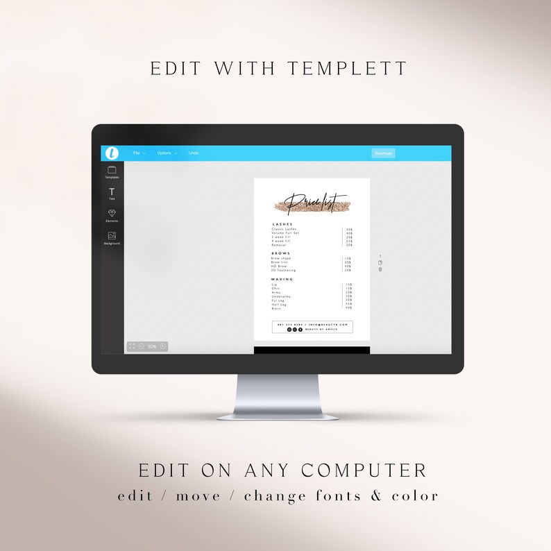 Printable Price List Template Modern Calligraphy Salon Menu Etsy