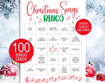Cartes de bingo avec chant de Noël, bingo avec musique des Fêtes, jeu de société, activité à imprimer