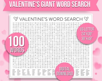 Valentine's Day Word Search, Giant Party Game (Digital Download)